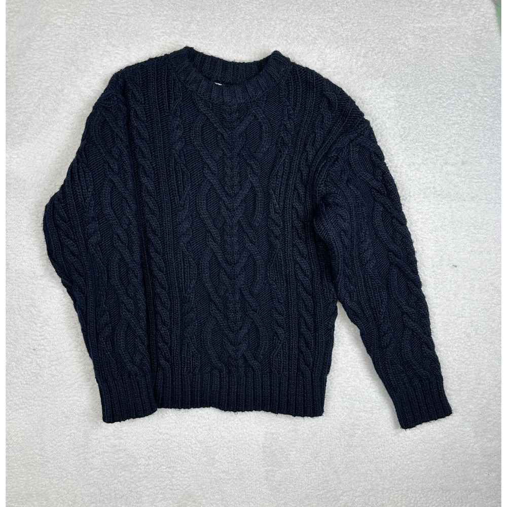ZARA Cable Knit Sweater Navy Blue Crewneck Pullover Men's Medium